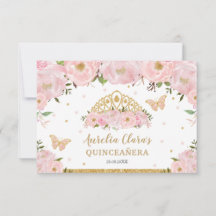 Blush Pink Floral Tiara Quinceañera Butterfliegen