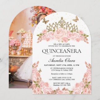 Blush Pink Floral Tiara Quinceanera Photo Arch Einladung