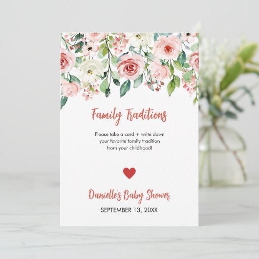 Blush Pink Floral Tradition Kinderdusche Ankündigung (Stehend Vorderseite)