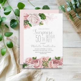 Blush Pink Floral Überraschung 50. Geburtstag Einladung