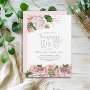 Blush Pink Floral Überraschung 60. Geburtstag Einladung