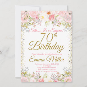 Blush Pink Floral Überraschung 70. Geburtstag Einladung