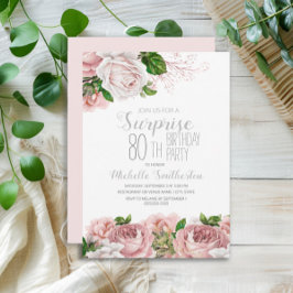 Blush Pink Floral Überraschung 80. Geburtstag Einladung