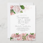 Blush Pink Floral Überraschung 80. Geburtstag Einladung (Vorderseite)