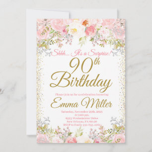 Blush Pink Floral Überraschung 90. Geburtstag Einladung