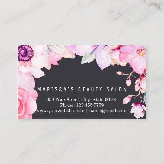 Blush Pink Floral und Black Loyalty Discount Punch Treuekarte (Rückseite)
