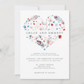 Blush Pink Floral und Feather Boho Heart Wedding Einladung (Vorderseite)