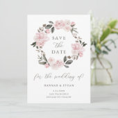 Blush Pink Floral und Kalligrafie | Wasserfarbe Save The Date (Stehend Vorderseite)