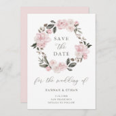 Blush Pink Floral und Kalligrafie | Wasserfarbe Save The Date (Vorne/Hinten)