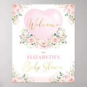 Blush Pink Floral Valentines Baby Dusche Willkomme Poster (Vorne)