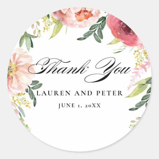 Blush Pink Floral Vielen Dank Sticker (Vorderseite)
