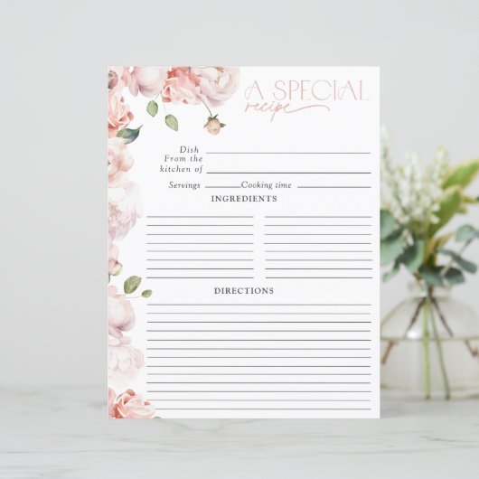 Blush Pink Floral Wasserfarbe Brautparty Rezept (Stehend Vorderseite)