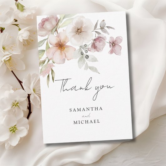 Blush Pink Floral Watercolor Hochzeit Dankeskarte