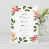 Blush Pink Floral Watercolor Hochzeit Einladung (Stehend Vorderseite)