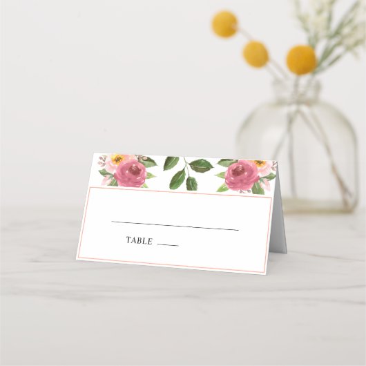 Blush Pink Floral Watercolor Hochzeit Platzkarte (Vorderseite)