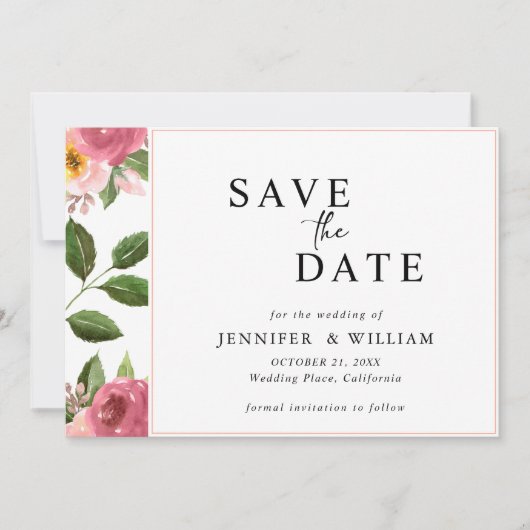 Blush Pink Floral Watercolor Hochzeit Save The Date (Vorderseite)