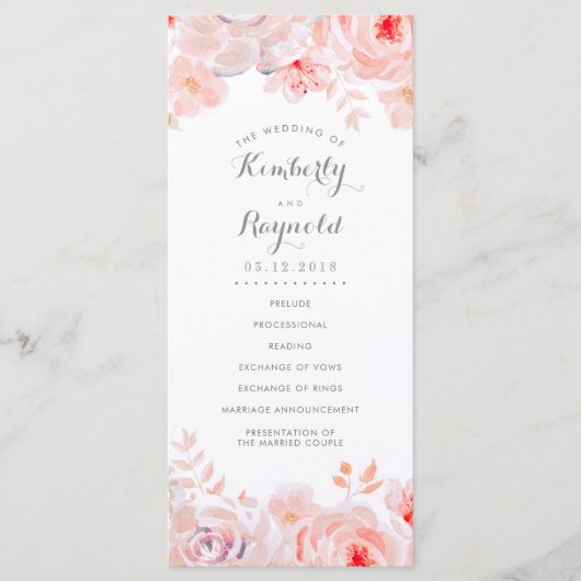 Blush Pink Floral Watercolor Hochzeitsprogramme Programm (Vorderseite)