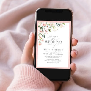 Blush Pink Floral Watercolor Script Foto Hochzeit Einladung