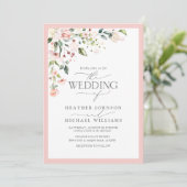 Blush Pink Floral Watercolor Script Foto Hochzeit Einladung (Stehend Vorderseite)
