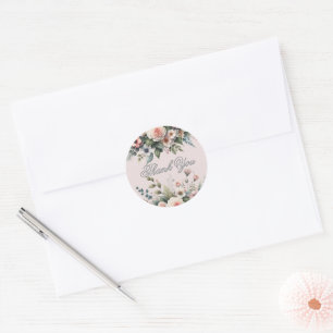 Blush Pink Floral Watercolor Vielen Dank Runder Aufkleber