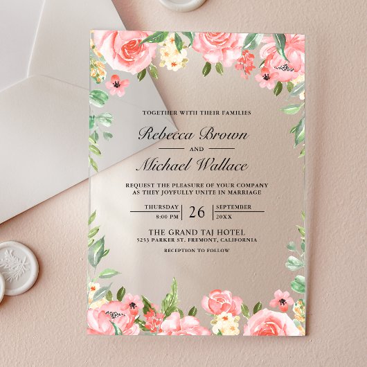 Blush Pink Floral Wedding Acryleinladungen