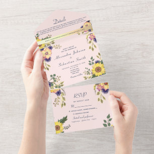 Blush Pink Floral Wedding All In One Einladung
