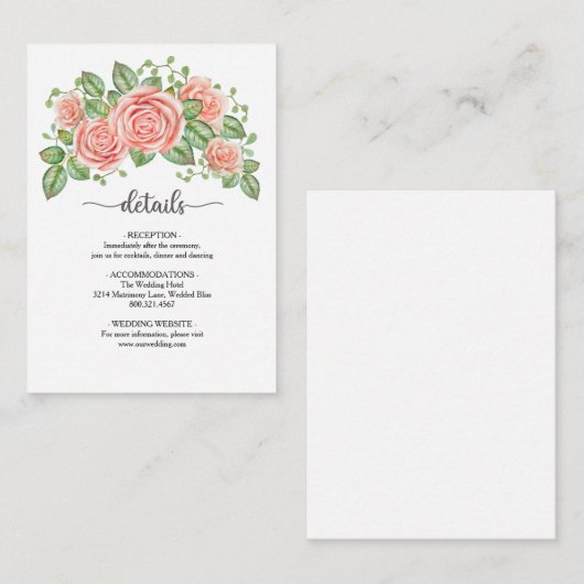 Blush Pink Floral Wedding Card Begleitkarte (Vorne/Hinten)