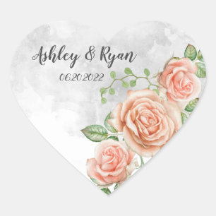 Blush Pink Floral Wedding Classic Heart Sticker