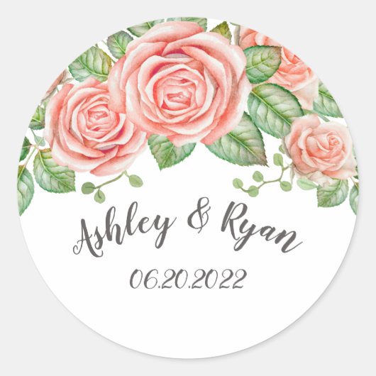 Blush Pink Floral Wedding Classic Round Sticker (Vorderseite)