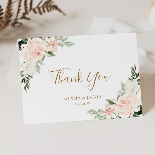Blush Pink Floral Wedding Dankeskarte