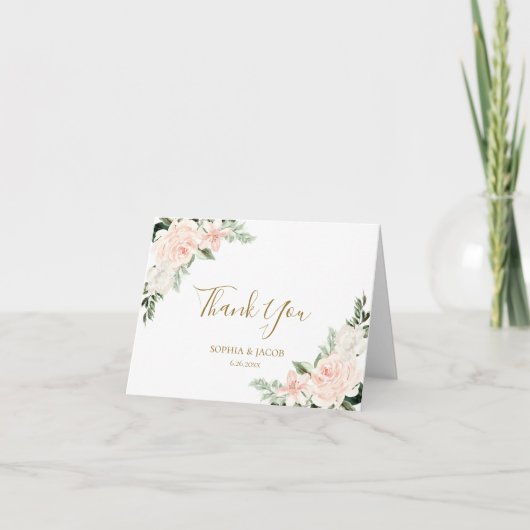 Blush Pink Floral Wedding Dankeskarte (Vorderseite)