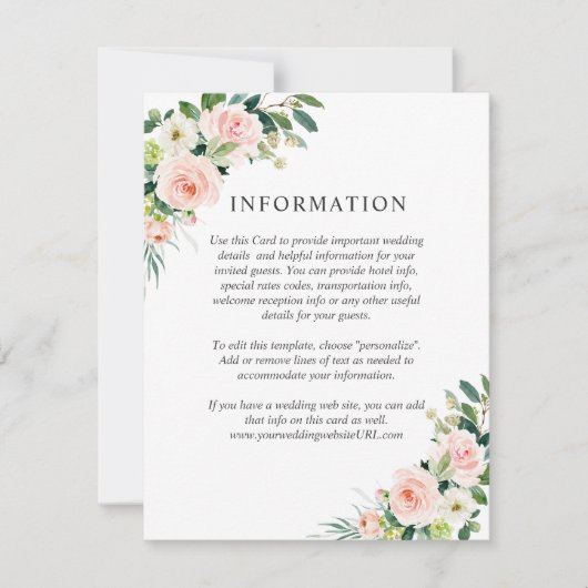Blush Pink Floral Wedding Details Einladung (Vorderseite)