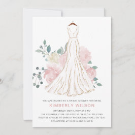 Blush Pink Floral Wedding Dress Brautparty Einladung