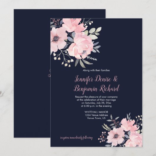 Blush Pink Floral Wedding | Einladung (Vorne/Hinten)