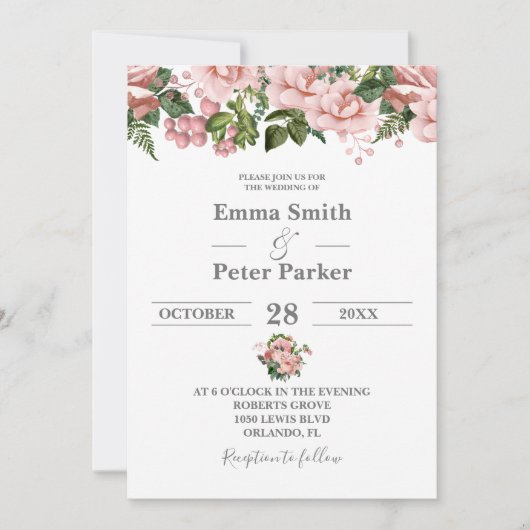 Blush Pink Floral Wedding Einladung (Vorderseite)