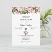 Blush Pink Floral Wedding Einladung (Stehend Vorderseite)
