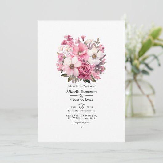 Blush Pink Floral Wedding Einladung (Stehend Vorderseite)
