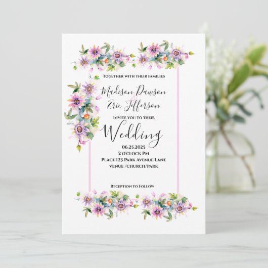 Blush Pink Floral Wedding Einladung (Stehend Vorderseite)