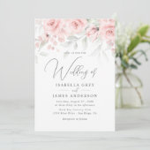 Blush Pink Floral Wedding Einladung (Stehend Vorderseite)