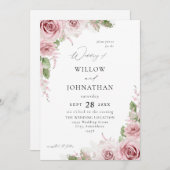 Blush Pink Floral Wedding Einladung (Vorne/Hinten)