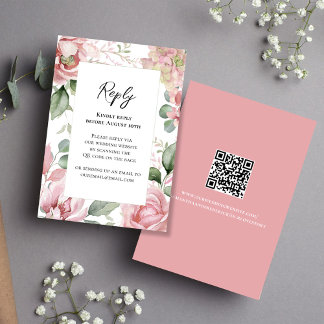 Blush Pink Floral Wedding Elegant RSVP Karte