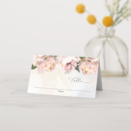 Blush Pink Floral Wedding Folded Escort Platzkarte (Vorderseite)