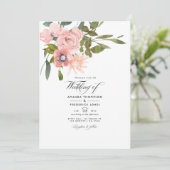 Blush Pink Floral Wedding Foto Einladung (Stehend Vorderseite)