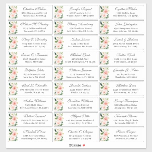 Blush Pink Floral Wedding Guest Address Aufkleber (Blatt)
