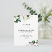 Blush Pink Floral Wedding Guest Information Card Einladung (Stehend Vorderseite)