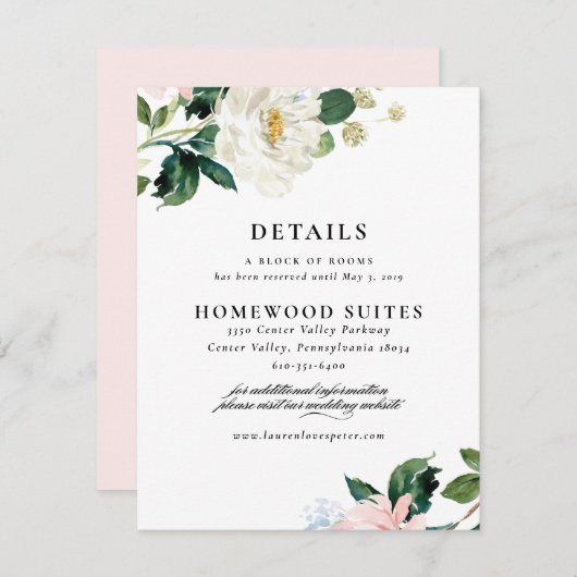 Blush Pink Floral Wedding Guest Information Card Einladung (Vorne/Hinten)
