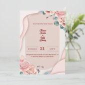 Blush Pink Floral Wedding Invitation | Elegant Einladung (Stehend Vorderseite)