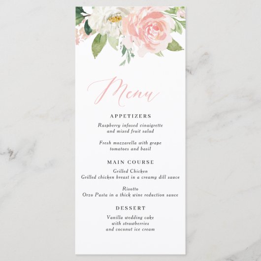 Blush Pink Floral Wedding Menu Menükarte (Vorderseite)