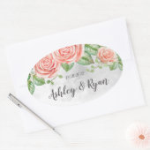 Blush Pink Floral Wedding Ovaler Aufkleber (Umschlag)