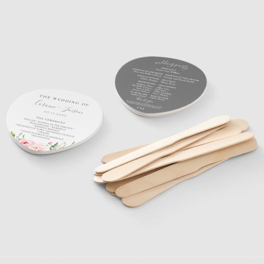 Blush Pink Floral Wedding Program Hand Fans Fächer (Non-assembled)